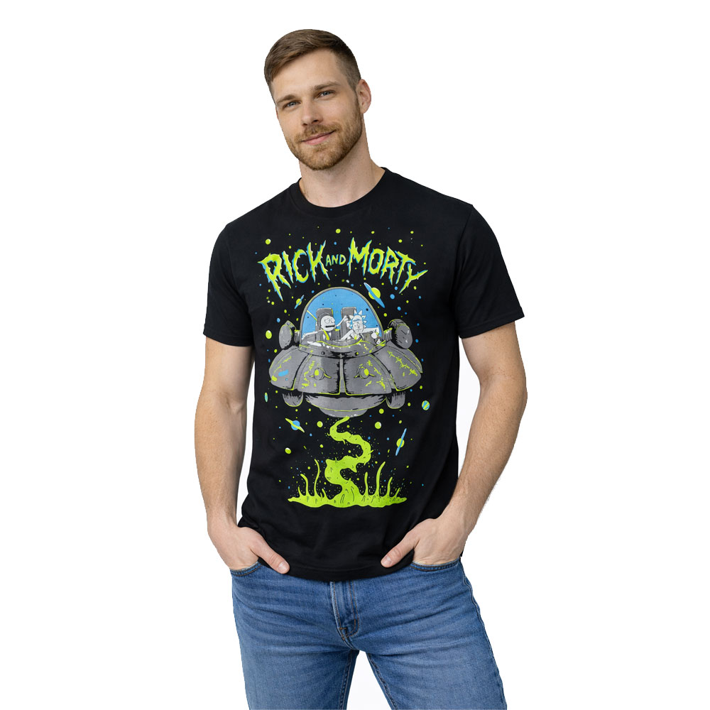 tshirt-rickandmorty-ship-gray Футболка Рик и Морти корабль серый — изображение 1
