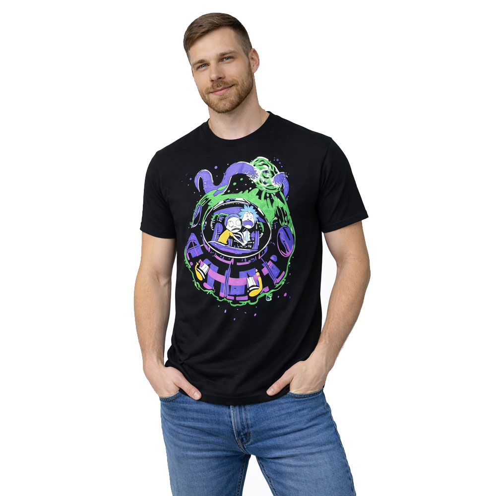 tshirt-rickandmorty-ship-purple Футболка Рик и Морти корабль фиолетовый — изображение 1